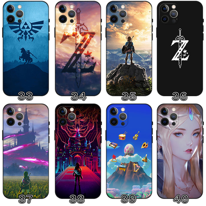 Zelda TPU Phone Case with Border: black, green The Legend of Zelda-themed characters and imagery, cartoon, fantasy game fan a