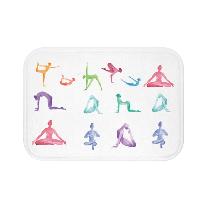 Zen Bath Mat: Creating a Serene Atmosphere for Your Home Yoga Sanctuary: white, orange yoga poses, minimal watercolor illustr