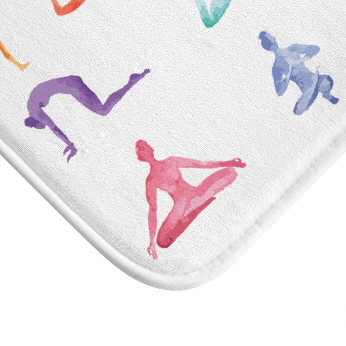 Zen Bath Mat: Creating a Serene Atmosphere for Your Home Yoga Sanctuary: white, orange yoga poses, minimal watercolor illustr