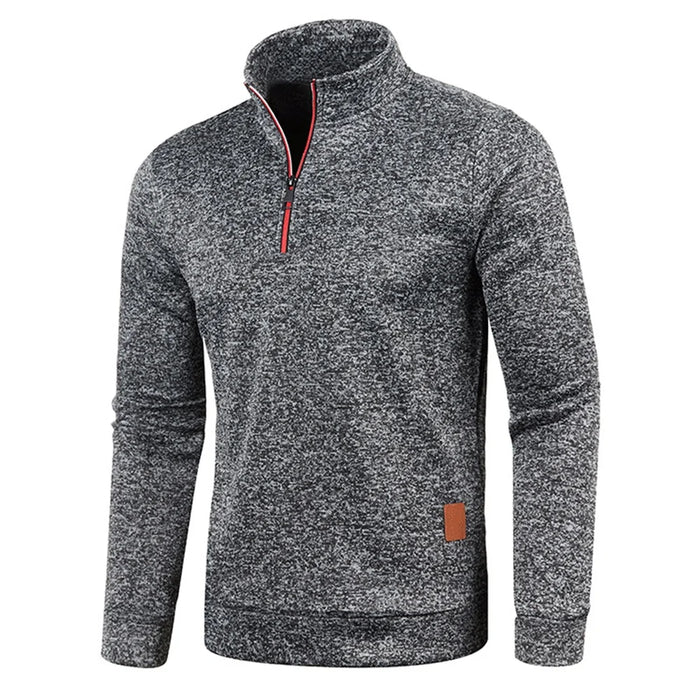 Zipped Up Long Sleeve Top for Men with a Stylish Stand Collar: black, heather gray quarter-zip pullover tops, casual minimal
