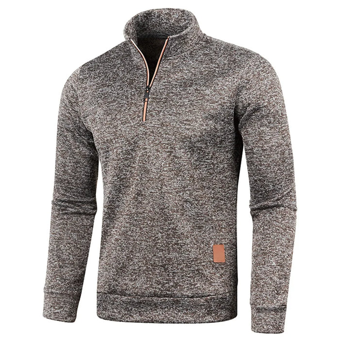 Zipped Up Long Sleeve Top for Men with a Stylish Stand Collar: black, heather gray quarter-zip pullover tops, casual minimal