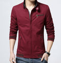 Zippered Jacket with Stand Collar for Men: burgundy, black jacket, casual modern style