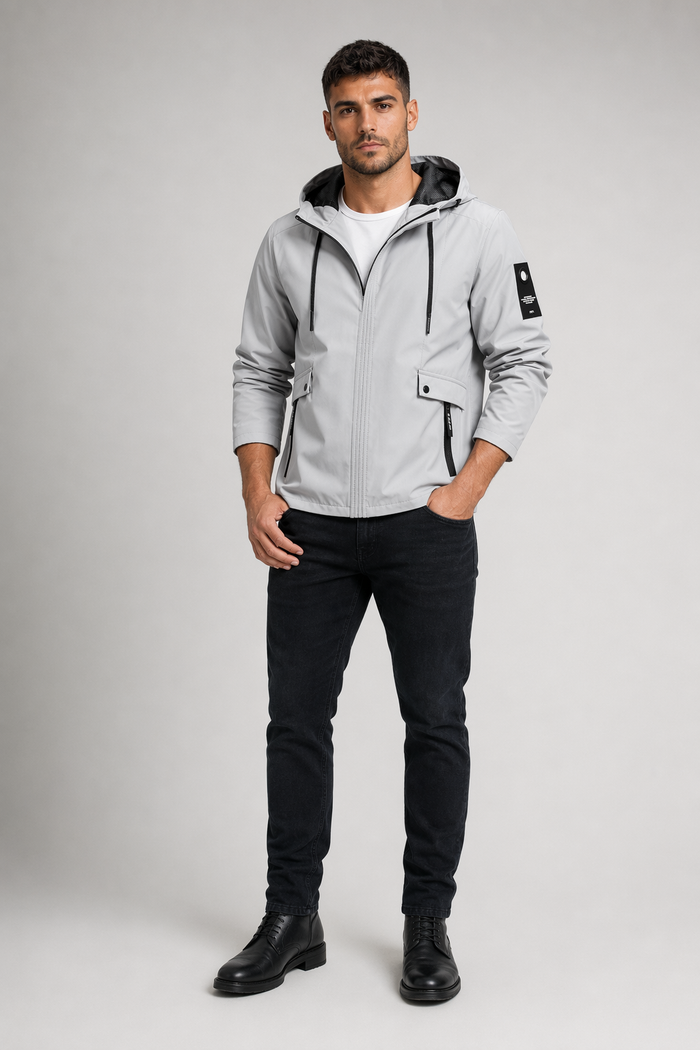 Zippered Street Style Hooded Jacket for Men Gray